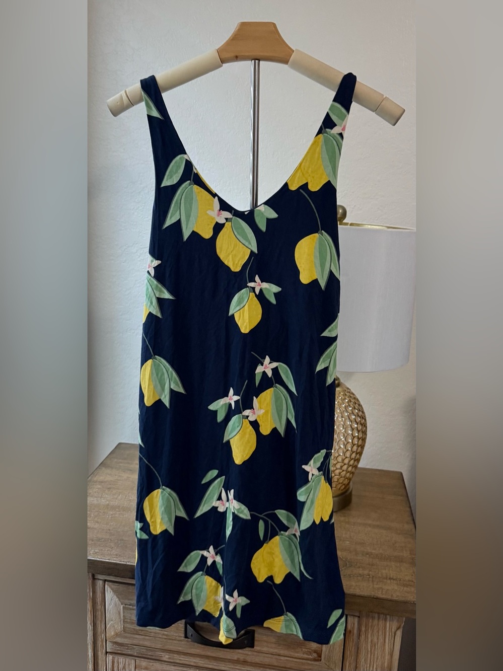 Soma Navy with Yellow Lemon Print Chemise- Size Small